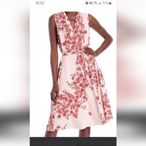 Nanette Lepore Pink Floral V-Neck Midi Dress